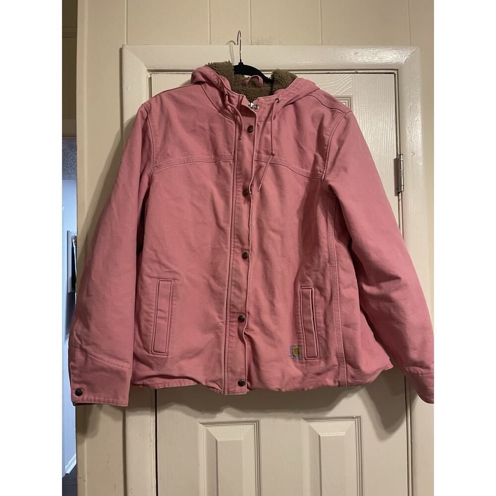 VTG Carhartt Pink Hooded Sherpa Lined Jacket XL - Picture 2 of 7